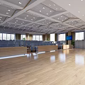 School Modern Auditorium With Blue Seats Large Screens And Ceiling Lights