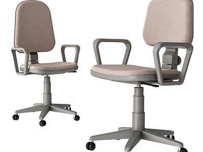 Two Light Colored Fabric Office Chairs With Adjustable Armrests Wheels And Five Star Base 3d model