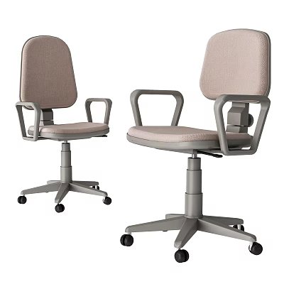 Two Light Colored Fabric Office Chairs With Adjustable Armrests Wheels And Five Star Base 3d model