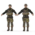 Game Movie Military Characters In Camouflage Uniform With Tactical Gear And Hat