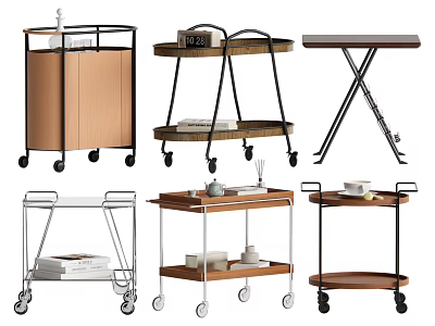 Various Design Mobile Side Tables With Metal Frames And Wooden Shelves 3d model