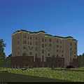 Contemporary Residential Building With Multiple Floors Beige Brown Exterior Green Roof Balconies Trees And Lawn