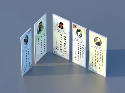 Five Information Cards Display With Images And Text On Gray Background 3d model