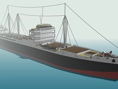 Large Yacht With Black Red Hull White Superstructure On Blue Water Deck And Masts 3d model