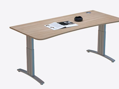 Stylish Wooden Desk With Metal Legs Magazine And Black Mouse On Surface 3d model