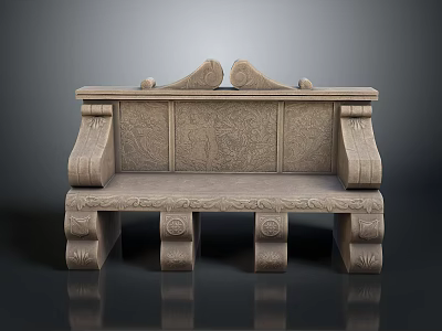 Classic Stone Single Chair With Intricate Carved Patterns And Decorative Backrest Design 3d model