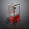 Coca Cola Red Popcorn Cart With White Top Transparent Front And Black Wheels