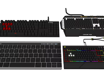 Different Computer Keyboards with Mechanical Backlit RGB and Ultra Thin Designs 3d model