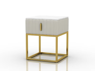 Modern Upholstered White Nightstand With Gold Metal Frame And Drawer Design 3d model