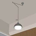 Modern Dome Pendant Light with Metal Arm Hanging from Light Colored Ceiling and Wooden Walls