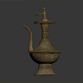 Traditional Brass Water Pot With Intricate Carvings And Curved Spout As Household Item