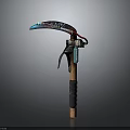 Artistic Decorative Curved Blade Tool With Colorful Pattern Metal Parts Wooden Handle And Red Accents