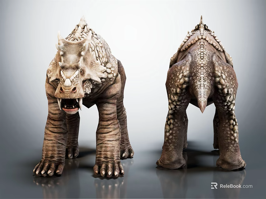Horned Dinosaur Models With Armored Back Front Back Views Scaly Skin And Sharp Claws 3d model 