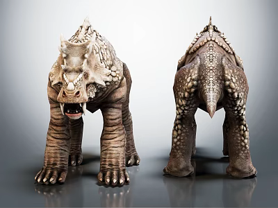 Horned Dinosaur Models With Armored Back Front Back Views Scaly Skin And Sharp Claws 3d model