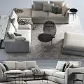 Light Beige L Shaped Sofa With Coffee Table Set Plush Throw And Decorative Pillows 3d model