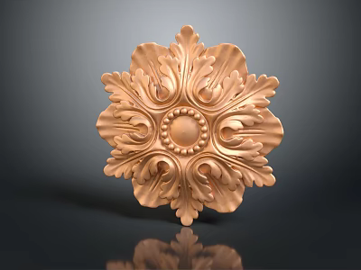 Golden Floral Decorative Architectural Component With Intricate Carved Details And Central Motif 3d model