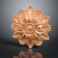 Golden Floral Decorative Architectural Component With Intricate Carved Details And Central Motif