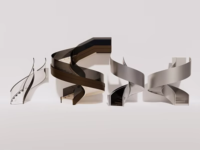 Modern Spiral Staircase Design With Sleek Metal Curved Structure And Wood Interior Decor 3d model