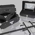 Black Flight Cases With Metal Hardware And Wheeled Rack Stands For Equipment Storage