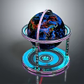 Modern Colorful Decorative Ornament Set with Globe Metal Stand and Shiny Blue Base
