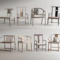 Various Modern Armchairs With Unique Backrest Designs And Wooden Frames 3d model