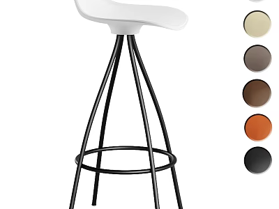 Modern Bar Stool Design with White Seat Black Frame and Multiple Color Options 3d model