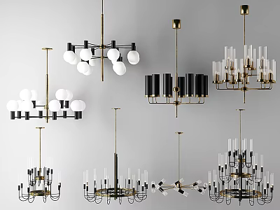 Stylish Modern Chandeliers With Metal Frames Glass Shades And Spherical Bulbs 3d model