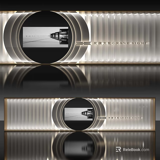 Modern Grand Light Background Wall Design With Circular Decor And LED Lighting 3d model 