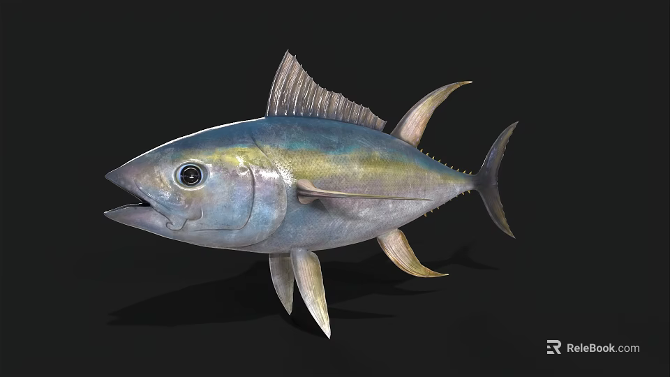 Vibrant Blue Green And Yellow Tuna Aquatic Animal With Distinct Fins And Eyes 3d model 