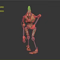 Colorful Mechanical Robot Character Featuring Unique Head Shape Metallic Structure And Slender Limbs