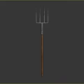 Metal Pronged Trident With Wooden Handle On Gray Gradient Background