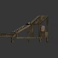 Outdoor Wooden Building Structure With Sloped Rooftop And Detailed Frame Construction