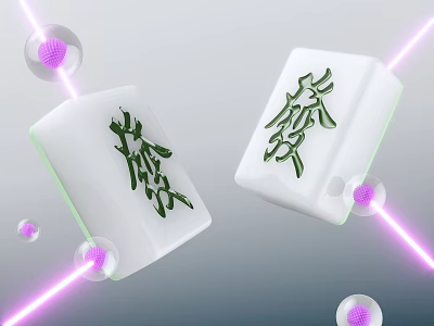 Fortune Mahjong Tiles With Purple Laser Beams And Floating Bubbles 3d model