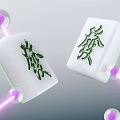 Fortune Mahjong Tiles With Purple Laser Beams And Floating Bubbles