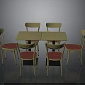 Dining Furniture Set With Light Wood Rectangular Table And Six Beige Chairs With Pink Seats
