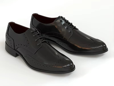 Elegant Black Leather Lace Up Brogue Dress Shoes For Men 3d model