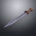 Traditional Weapon Sword With Ornate Metal Blade And Carved Wooden Handle