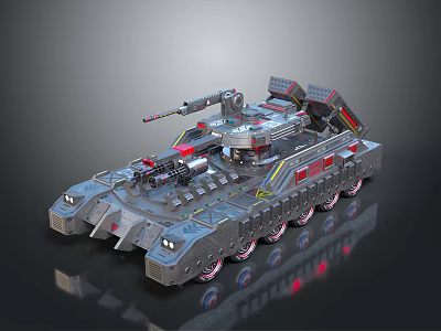 Futuristic Military Tank With Gray Armor Red Accents And Advanced Weapon Tracks 3d model