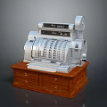Vintage Cash Register For Daily Living With Wooden Base Drawers Silver Body Keypad And Screen