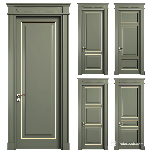Modern Green Interior Doors With Decorative Frames And Various Panel Styles Design 3d model
