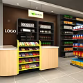 Well Organized Supermarket Interior With Shelves Of Various Grocery Products And Produce Bin Signs