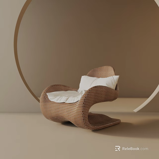 Woven Brown Leisure Chair with White Cushion in Modern Minimalist Setting 3d model 