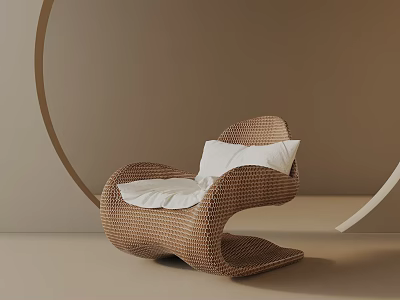 Woven Brown Leisure Chair with White Cushion in Modern Minimalist Setting 3d model