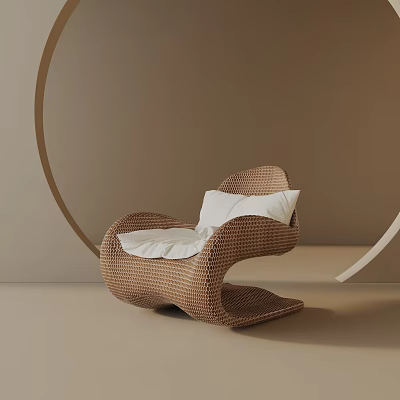 Woven Brown Leisure Chair with White Cushion in Modern Minimalist Setting 3d model