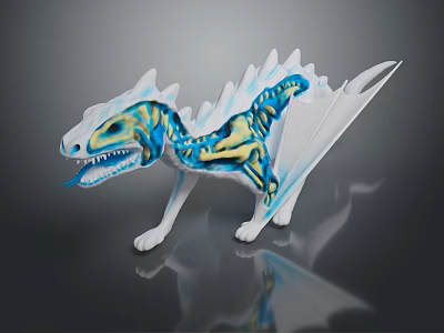 Fantasy Dinosaur Creature Figure with Blue Yellow White Colorful Design and Spiked Wings 3d model
