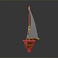 Wooden Boat With Red Hull White Sail Wooden Planks And Ropes Design