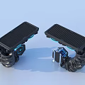 Innovative Home Appliance With Mechanical Arm Transparent Cube Red Blue Halos And Circular Devices