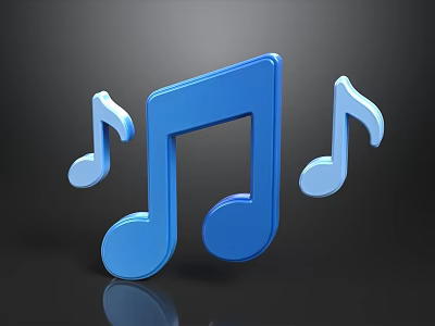 3D Rendered Blue Musical Notes Design With Large And Small Notes On Dark Background 3d model