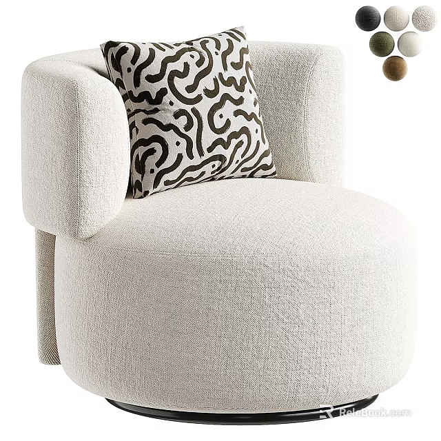 Modern Beige Upholstered Single Sofa With Rounded Arms And Black White Abstract Pillow 3d model 