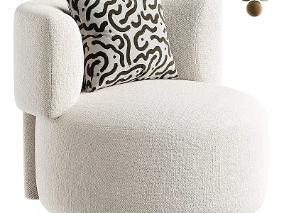 Modern Beige Upholstered Single Sofa With Rounded Arms And Black White Abstract Pillow 3d model